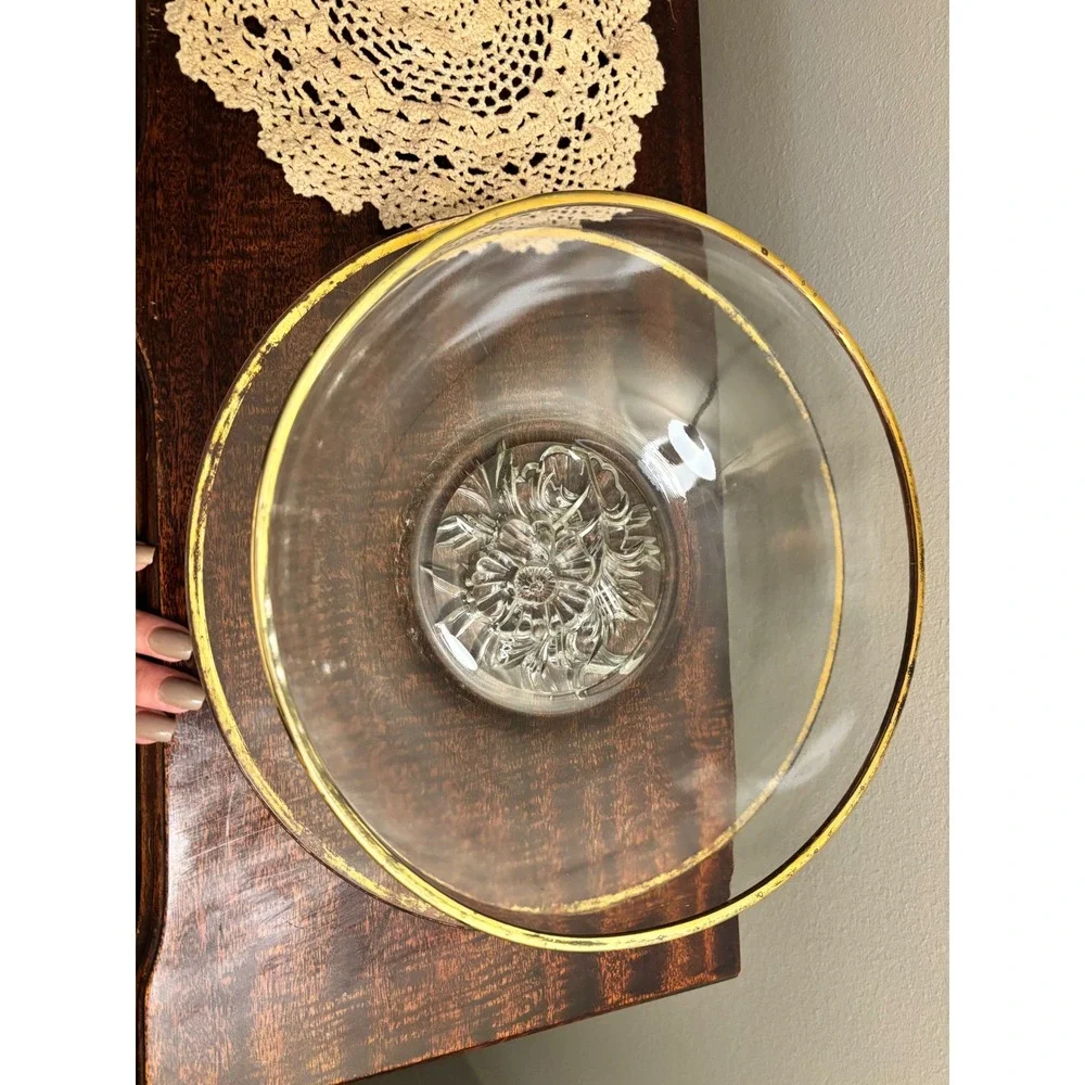 Vintage Jeanette Glass Serving Bowl and Platter Serving Set Gold Camellia